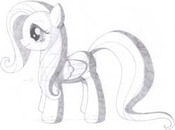 Size: 1856x1372 | Tagged: safe, artist:aafh, fluttershy, pegasus, pony, monochrome, simple background, solo, traditional art, white background