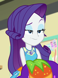 Size: 810x1080 | Tagged: safe, screencap, rarity, better together, equestria girls, holidays unwrapped, cropped, o come all ye squashful, smug, smugity, solo