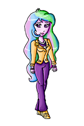 Size: 400x600 | Tagged: safe, artist:ninpeachlover, princess celestia, principal celestia, equestria girls, bracelet, clothes, high heels, jewelry, shoes