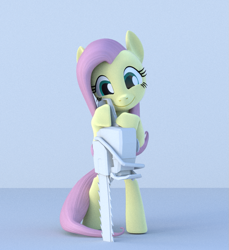 Size: 801x873 | Tagged: safe, artist:creatorofpony, artist:volframijoma, fluttershy, pegasus, pony, .mov, 3d, bipedal, blender, chainsaw, hoof hold, murdershy, pony.mov, shed.mov, solo