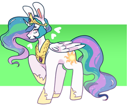 Size: 1200x1000 | Tagged: safe, artist:milky-rabbit, princess celestia, alicorn, pony, beanbrows, bunny ears, bunnylestia, crown, cute, cutelestia, eyebrows, heart, hoof shoes, jewelry, profile, regalia, solo