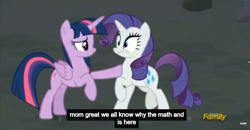 Size: 1600x830 | Tagged: safe, derpibooru import, screencap, rarity, twilight sparkle, twilight sparkle (alicorn), alicorn, pony, unicorn, the cutie map, female, mare, meme, youtube caption