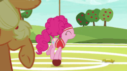 Size: 500x281 | Tagged: safe, screencap, applejack, pinkie pie, earth pony, pony, buckball season, animated, balancing, ball, basket, bouncing, buckball, buckbasket, bushel basket, clothes, cowboy hat, cute, diapinkes, discovery family logo, eyes closed, gif, handstand, hat, kick, open mouth, pinktails pie, raised hoof, shocked, smiling, stetson, underhoof, upside down, wide eyes