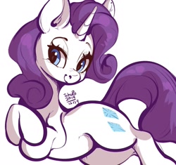 Size: 1350x1270 | Tagged: safe, artist:tohupo, rarity, pony, unicorn, crossed hooves, female, lidded eyes, mare, on side, simple background, smiling, solo, white background