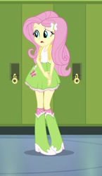 Size: 499x862 | Tagged: safe, screencap, fluttershy, equestria girls, equestria girls (movie), boots, clothes, cropped, female, shoes, skirt, solo