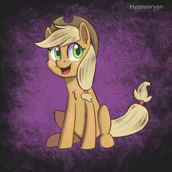 Size: 1600x1600 | Tagged: safe, artist:hypno, applejack, earth pony, pony, chest fluff, happy, hat, open mouth, sitting, solo