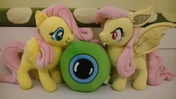 Size: 1024x576 | Tagged: safe, artist:ninjaspirit7, fluttershy, bat pony, pony, duality, flutterbat, irl, jacksepticeye, photo, plushie, race swap, self ponidox, septic sam