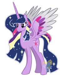 Size: 900x1116 | Tagged: safe, artist:shimmerdraws, derpibooru import, twilight sparkle, twilight sparkle (alicorn), alicorn, pony, ethereal mane, female, fulfilled cutie mark, mare, older, rainbow power, solo, starry mane, ultimate twilight