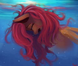 Size: 1400x1200 | Tagged: safe, artist:miokomata, fluttershy, pegasus, pony, crying, eyes closed, female, mare, open mouth, sad, signature, solo, underwater