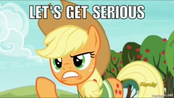 Size: 1000x562 | Tagged: safe, screencap, applejack, earth pony, pony, buckball season, image macro, meme, solo