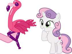 Size: 4029x3001 | Tagged: safe, artist:cloudyglow, pinkie pie, sweetie belle, earth pony, flamingo, pony, the one where pinkie pie knows, absurd resolution, balloon, balloon animal, simple background, transparent background, vector