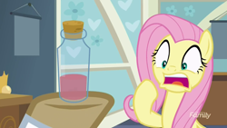 Size: 1280x720 | Tagged: safe, screencap, doctor muffin top, fluttershy, pegasus, pony, a health of information, bottle, gasp