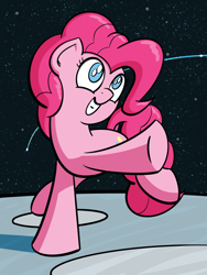 Size: 1920x2560 | Tagged: safe, artist:ashtoneer, pinkie pie, earth pony, pony, grin, happy, moon, smiling, solo, space