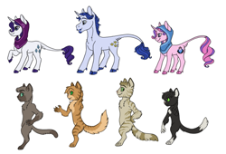 Size: 1157x786 | Tagged: safe, artist:phobicalbino, fancypants, rarity, oc, oc:onyx alabaster, oc:polished pyrite, oc:recherché, oc:smoky quartz, abyssinian, pony, unicorn, abyssinian oc, adopted offspring, cloven hooves, dewclaw, facial hair, family, female, goatee, headscarf, leonine tail, male, mare, moustache, next generation, offspring, parent:fancypants, parent:rarity, parents:raripants, raised hoof, raripants, scarf, shipping, simple background, stallion, straight, white background