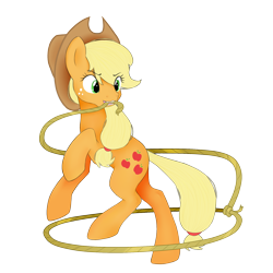 Size: 2000x2000 | Tagged: safe, artist:emypony, applejack, earth pony, pony, lasso, mouth hold, rearing, simple background, solo, transparent background