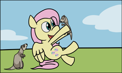 Size: 11811x7087 | Tagged: safe, artist:letterbomb, fluttershy, ferret, pegasus, pony, absurd resolution, happy