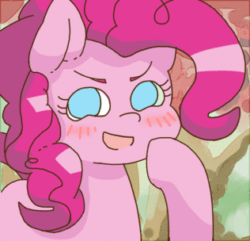 Size: 316x304 | Tagged: artist needed, safe, pinkie pie, earth pony, pony, 4chan, animated, blushing, drawthread, frame by frame, gif, laughing, noblewoman's laugh, open mouth, ponified, smug, solo, yuru yuri