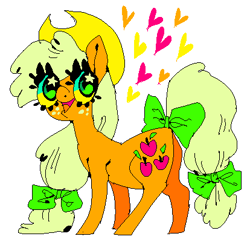 Size: 414x400 | Tagged: safe, artist:njeekyo, applejack, earth pony, pony, heart, open mouth, smiling, solo