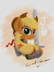 Size: 1536x2048 | Tagged: safe, artist:qzygugu, applejack, earth pony, pony, armor, solo, sword, weapon