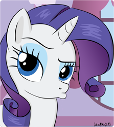 Size: 1605x1800 | Tagged: safe, artist:likemike213, rarity, pony, unicorn, bust, cute, duckface, female, lidded eyes, mare, rarara, raribetes, silly, silly pony, solo, window