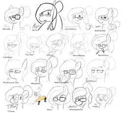 Size: 2789x2568 | Tagged: safe, artist:moonatik, rarity, oc, oc:moonatik, pegasus, pony, unicorn, bread, food, glasses, hair bun, male, signature, sketch, stallion, style emulation