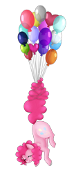 Size: 1721x3900 | Tagged: safe, artist:pinkpearlmlp, pinkie pie, pony, balloon, floating, simple background, solo, then watch her balloons lift her up to the sky, transparent background