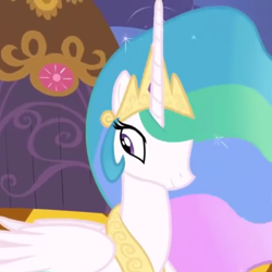 Size: 831x831 | Tagged: safe, screencap, princess celestia, alicorn, pony, griffon the brush off, faic, female, looking at something, lying down, mare, special eyes