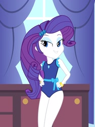 Size: 1536x2048 | Tagged: safe, artist:draymanor57, rarity, equestria girls, clothes, hands on hip, leotard, one-piece swimsuit, pocket ponies, solo, swimsuit