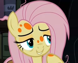 Size: 1145x919 | Tagged: safe, screencap, fluttershy, pegasus, pony, a health of information, bust, female, lidded eyes, mare, messy mane, sick, solo, swamp fever