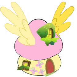 Size: 1500x1500 | Tagged: safe, fluttershy, crossover, cutie mark, implied fluttershy, mushroom, no pony, solo, the smurfs, wat, what has magic done, what has science done, wings