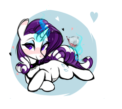 Size: 2912x2612 | Tagged: safe, artist:catzino, derpibooru import, rarity, pony, unicorn, alcohol, choker, eyeshadow, female, heart, levitation, lidded eyes, looking at you, magic, makeup, mare, prone, solo, telekinesis, wine, wine glass