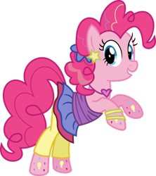 Size: 841x949 | Tagged: safe, artist:meganlovesangrybirds, pinkie pie, earth pony, pony, friendship through the ages, 2000s, bipedal, clothes, dress, equestria girls outfit, female, hooves in air, looking at you, mare, new wave pinkie, smiling, solo