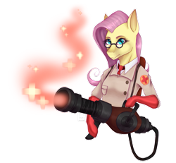 Size: 929x859 | Tagged: safe, artist:unig0re, fluttershy, anthro, class, crossover, cure, doctor, fluttermedic, healer, medic, medishy, my little pony, parody, team fortress 2