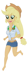 Size: 3675x9282 | Tagged: safe, artist:ogoroman, applejack, equestria girls, barefoot, feet, running