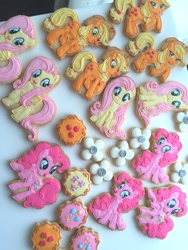 Size: 600x800 | Tagged: safe, applejack, fluttershy, pinkie pie, cookie, food, irl, photo