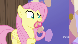 Size: 1920x1080 | Tagged: safe, screencap, fluttershy, pegasus, pony, a health of information, cauliflower bite, discovery family logo, eating, levitation, magic, raised hoof, solo, telekinesis, wide eyes