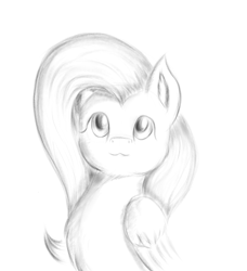 Size: 2121x2324 | Tagged: safe, artist:qbellas, fluttershy, pegasus, pony, bust, female, mare, monochrome, solo