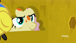 Size: 1920x1080 | Tagged: safe, screencap, fluttershy, flash bee, pegasus, pony, a health of information, beehive, discovery family logo, solo