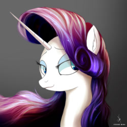 Size: 720x720 | Tagged: safe, artist:zidanemina, rarity, pony, unicorn, female, horn, mare, quickie, remastered, sharp horn, simple background, solo, thin horn, wavy mouth, white background