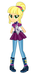 Size: 1800x3700 | Tagged: safe, artist:mixiepie, applejack, equestria girls, friendship games, alternate universe, archery, arm behind back, clothes, crystal prep academy, crystal prep shadowbolts, flash puppet, freckles, hands behind back, simple background, solo, transparent background