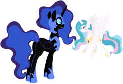 Size: 1024x700 | Tagged: safe, artist:mylittlepon3lov3, nightmare moon, princess celestia, alicorn, pony, crying, simple background, transparent background