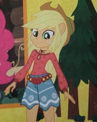 Size: 1024x1280 | Tagged: safe, screencap, applejack, pinkie pie, equestria girls, legend of everfree, boho, camp fashion show outfit, clothes, cropped, legend of everfree – save our camp, magic, ponied up, pony ears, solo