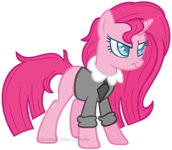 Size: 1024x898 | Tagged: safe, artist:bezziie, pinkie pie, pony, unicorn, alternate hairstyle, alternate universe, clothes, female, mare, pinkamena diane pie, race swap, simple background, solo, transparent background