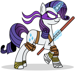 Size: 1808x1712 | Tagged: safe, artist:mlptmntdisneykauane, rarity, pony, unicorn, bandage, donatello, female, glowing horn, hooves, horn, levitation, magic, mare, simple background, smiling, solo, teenage mutant ninja turtles, telekinesis, tmnt 2012, transparent background, weapon