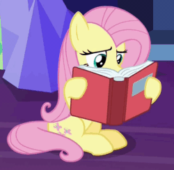 Size: 518x503 | Tagged: safe, screencap, fluttershy, pegasus, pony, a health of information, animated, book, cute, gif, loop, reading, shyabetes, sitting