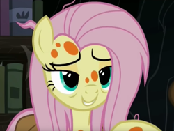 Size: 936x702 | Tagged: safe, screencap, fluttershy, pegasus, pony, a health of information, adorasexy, bedroom eyes, cute, female, lidded eyes, mare, sexy, shyabetes, sick, solo, spots, swamp fever