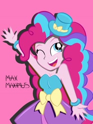 Size: 1936x2592 | Tagged: safe, artist:maxmaximu5, pinkie pie, equestria girls, bare shoulders, fall formal outfits, one eye closed, rainbow power, sleeveless, solo, strapless, wink