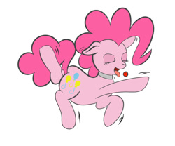 Size: 600x500 | Tagged: safe, artist:trimara, pinkie pie, earth pony, pony, ball, collar, pony pet, puppy pie, sleeping, solo, tongue out