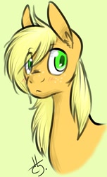 Size: 829x1365 | Tagged: safe, artist:kyanchan, applejack, earth pony, pony, bust, missing accessory, portrait, solo