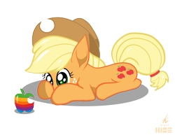 Size: 2200x1700 | Tagged: safe, artist:truffle shine, applejack, earth pony, pony, apple, cowboy hat, food, hat, hide, prone, stetson, zap apple